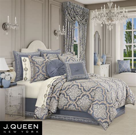 San Marino Steel Blue Damask Comforter Set Luxury Bedding By J Queen New York