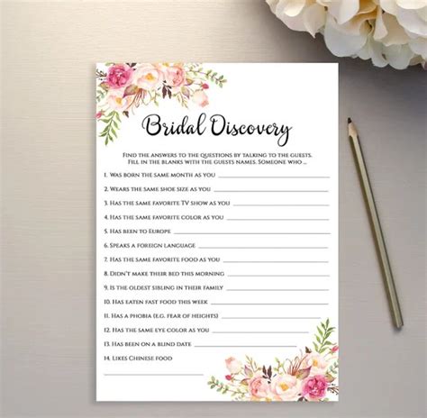 Bridal Shower Discovery Game Free Printable Printabletemplates