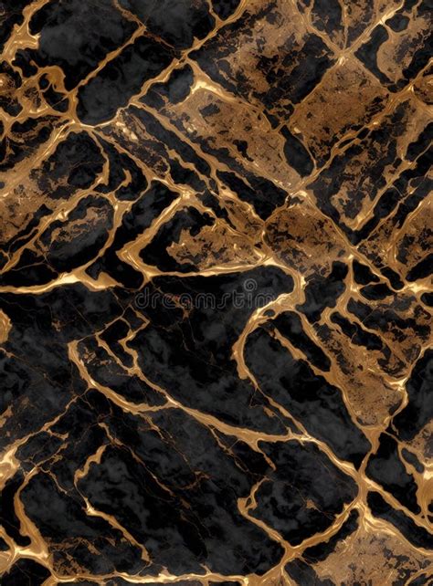 Luxurious Golden Veins On Black Marble Seamless Pattern Stock