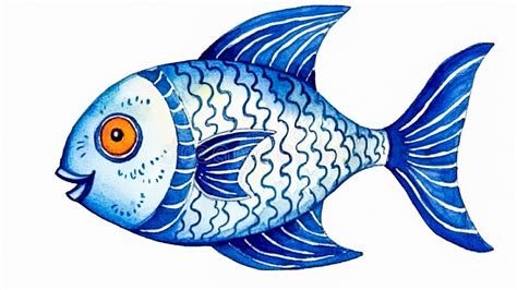 A Captivating Blue Watercolor Illustration of a Fish Stock Image ...