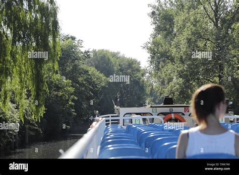 A river cruise at the river Spree in Berlin, Germany. Old buildings and ...