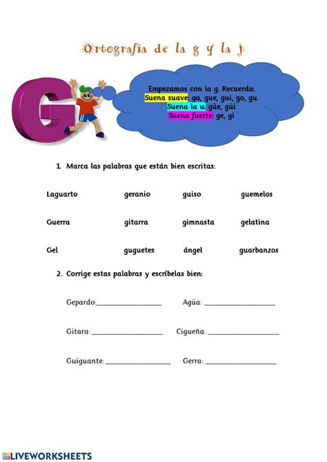 Ortografía G J Worksheet Live Worksheets