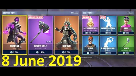 Fortnite Item Shop 8 June 2019 Tempest Skin Shogun Skin Extraterrestrial Emote Psion Skin