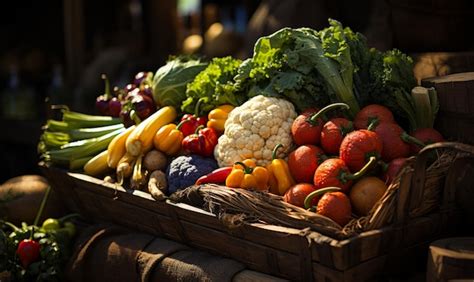 Una Caja De Madera Llena De Muchos Tipos Diferentes De Verduras Foto