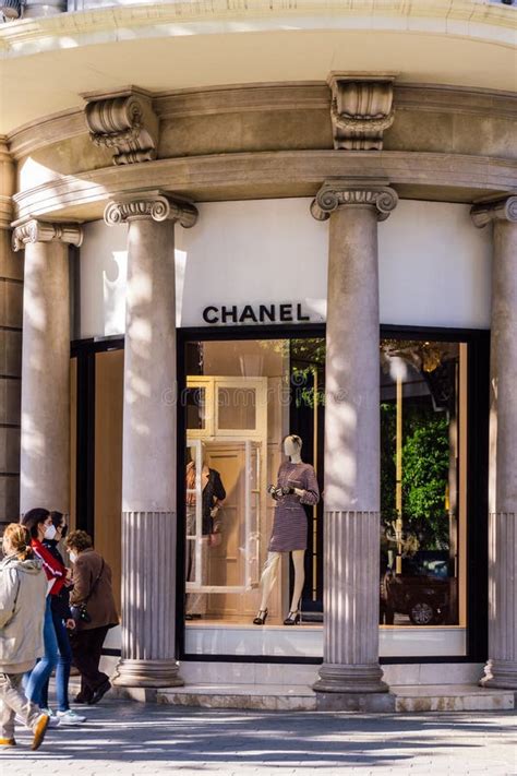 Barcelona, Spain - May 11, 2021. Logo and Facade of Chanel, it is a ...