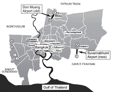 Map of Bangkok Metropolitan Area showing locations of two international ...