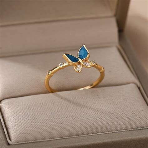 Blue Butterfly Ring Crystal Butterfly Ring K Gold Etsy