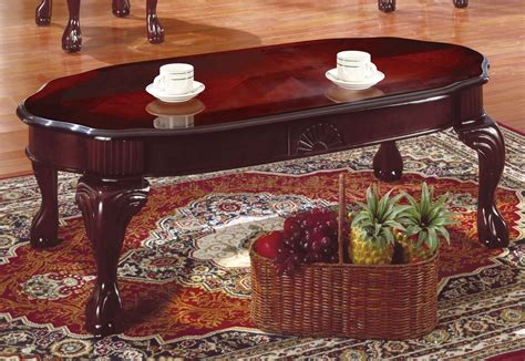 Rich Cherry Finish Traditional Coffee Pc Table W Carved Legs