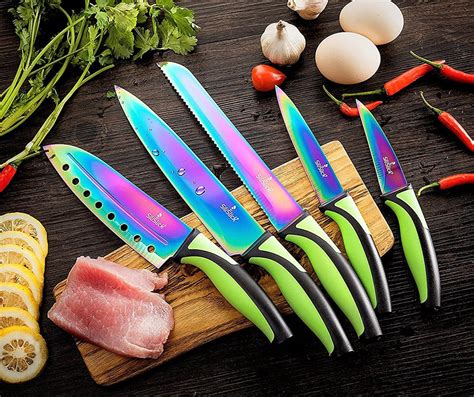 These Unique Kitchen Knives Have a Rainbow Titanium Coating