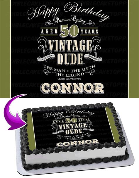 Buy Vintage Dude 50th 40th 60th Edible Cake Image Topper Personalized