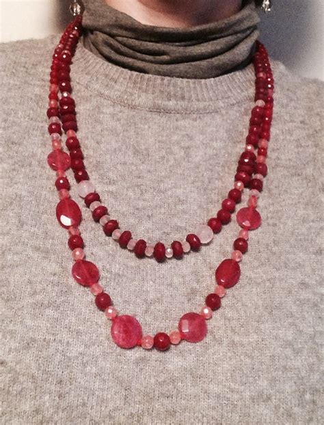 Collana A Doppio Filo In Radice Di Rubino E Quarzo Cherry Beaded