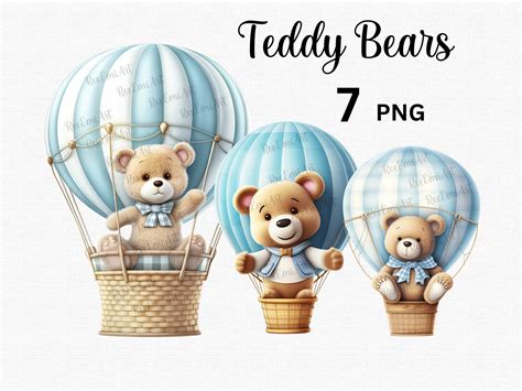 Teddy Bear Clipart Hot Air Balloon Clipart Baby Shower Etsy