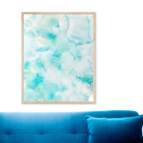 Light Teal Blue PRINTABLE DIGITAL DOWNLOAD Watercolor Painting, Abstract Wall Art Blue Green ...