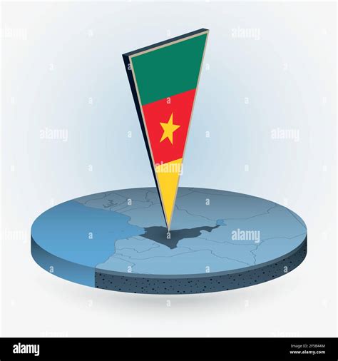 Cameroon Map In Round Isometric Style With Triangular D Flag Of