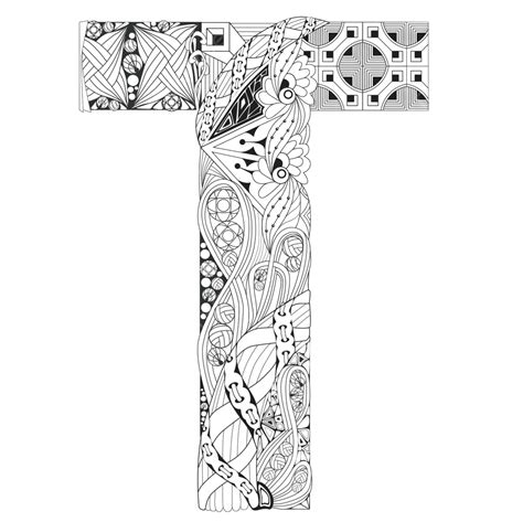 Decorative Vector Zentangle Object Tshaped Coloring Page Text Shape