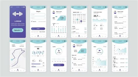 Premium Vector Set Of UI UX GUI Screens Fitness App Flat Design