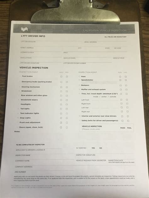 Printable Lyft Inspection Form Printable Templates