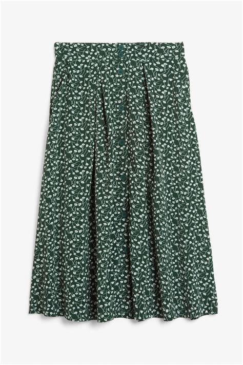 Pleated Midi Skirt Green Floral Print Skirts Monki Dk Midi