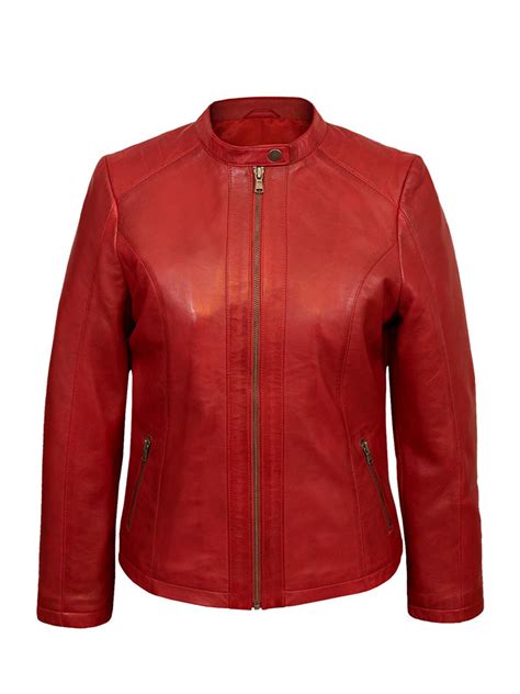 Womens Classic Red Faux Leather Biker Jacket Bay Perfect