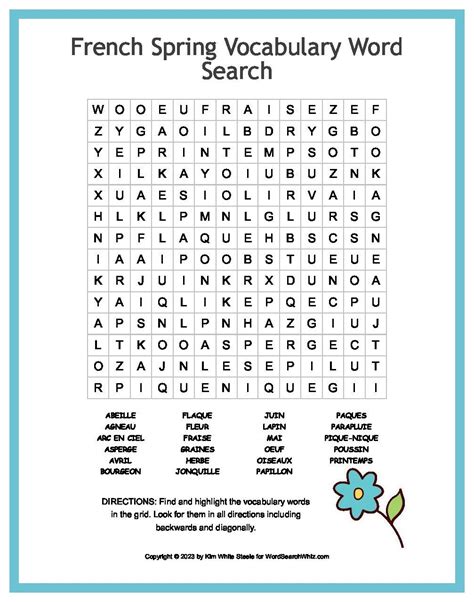 French Spring Word Search Puzzle