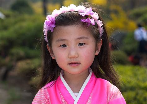 Portrait Of A North Korean Girl With Flowers In The Hair Pyongan