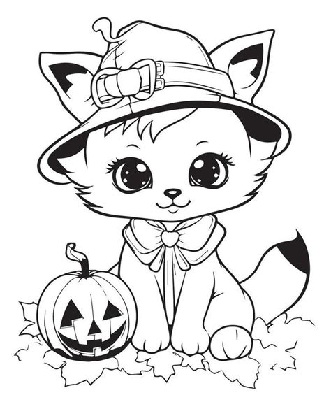 Halloween Cat Coloring Page With Pumkin In Free Halloween