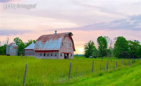 Old Weathered Red Barn At Sunrise Howard County Indiana