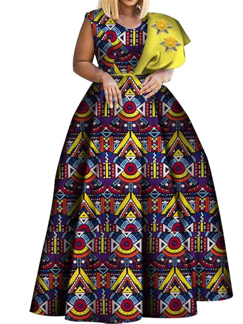 BintaRealWax Dashiki African Print Dresses Bazin Sleeveless O Neck High