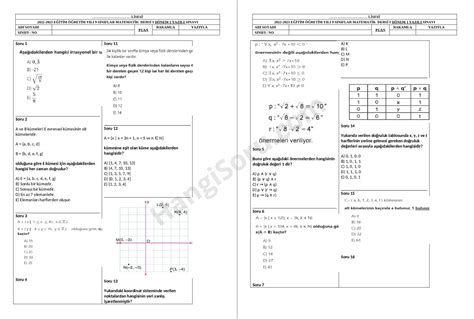 9 Sınıf Matematik 1 Dönem 1 Yazılı Soruları 2022 2023 Hangisoru