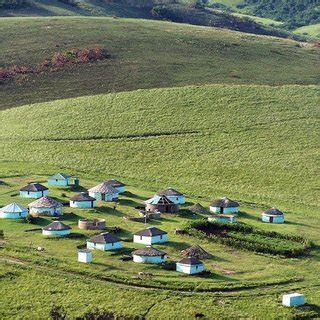 Photo illustration to show the isolated clustered rural African village ...