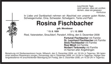 Traueranzeigen Von Rosina Fischbacher Trauer Merkur De