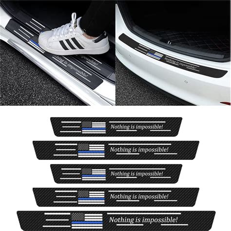 4pcs Car Door Sill Protector And 1pcs Rear Bumper Guard Carbon Fiber Anti Scratch