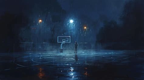 Premium Photo A Basketball Court With A Person Standing In The Rain