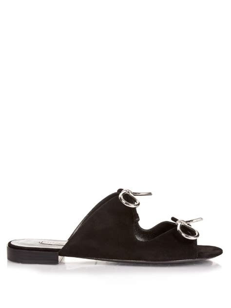 Balenciaga Bouclé bow Suede Pool Slides In Black ModeSens