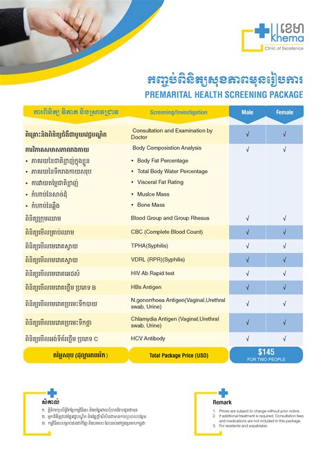 Premarital Health Screening Package Khema International Polyclinic