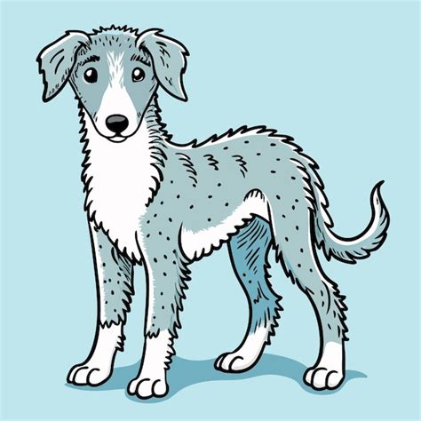 Cute Borzoi Puppy Single Line Art Cartoon Vector Illustration Premium