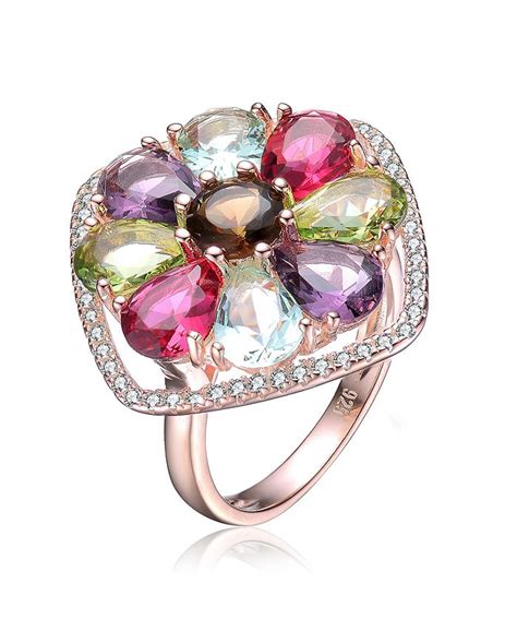 Genevive Sterling Silver 18k Rose Gold Plated Multi Color Cubic