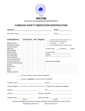 Fillable Online Furnace Safety Inspection Certification Wayne Fax