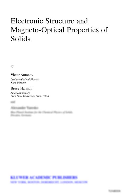 SOLUTION Electronic Structure And Magneto Optical Properties Of Solids