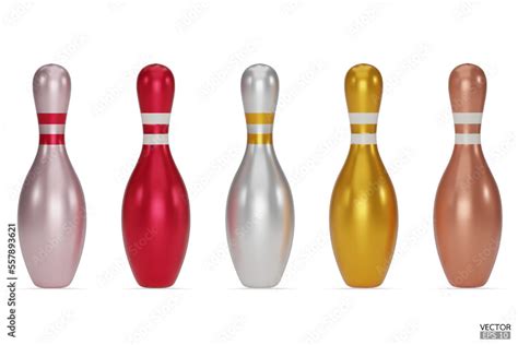 Realistic Colorful 3d Bowling Pins Set Isolated On White Background