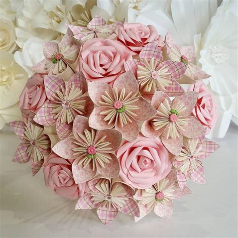 Paper Flowers Bouquet Origami Bridal Stationary Uk Rustic Romantic Pink Rose Vintage Floral