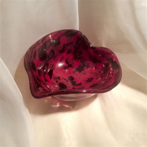 Hand Blown Glass Heart Bowl Glass Art Heart Shaped Bowl In Red And Black Unique Mothers Day Or