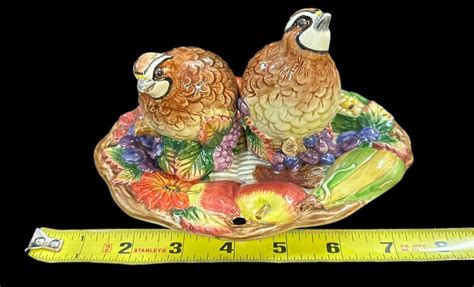 Fitz And Floyd Autumn Bounty Salt Pepper Shakers W Tray Quail Bird