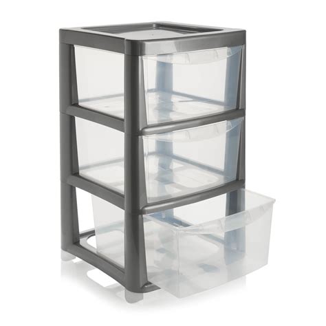 Wilko 3 Drawer Silver Tower Storage Unit Wilko