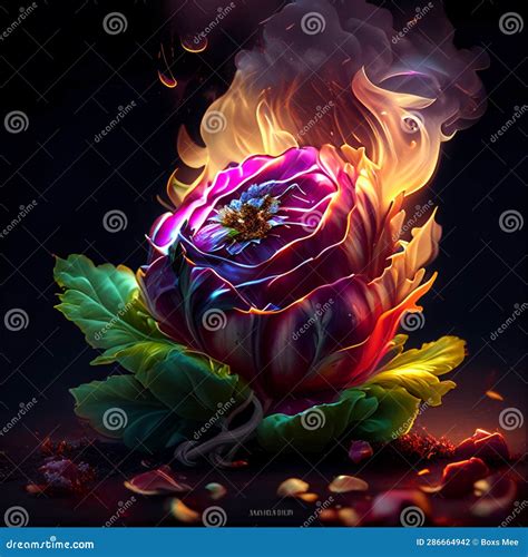 Burning Purple Flower on a Black Background. the Concept of Death Stock ...