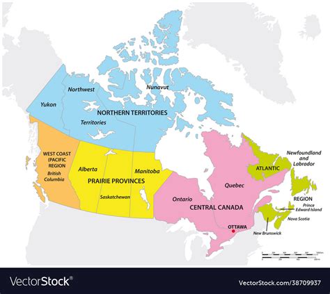 Map Five Geographic Regions Canada Royalty Free Vector Image