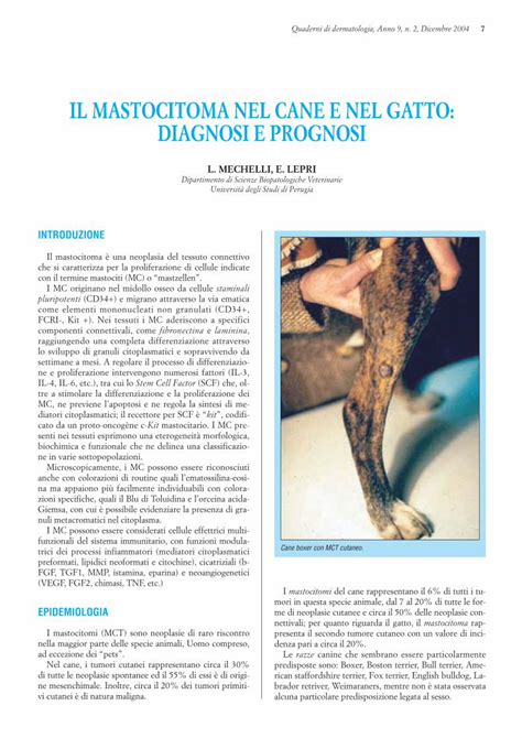 PDF IL MASTOCITOMA NEL CANE E NEL GATTO DIAGNOSI E EPIDEMIOLOGIA