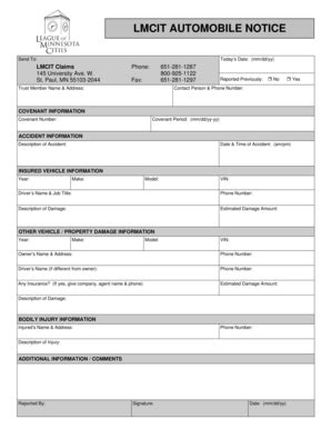 Fillable Online Lmc LMCIT Automobile Notice Claim Form Lmc Fax Email