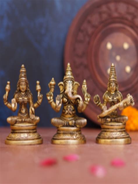 Buy StatueStudio Gold Toned 3 Pieces Ganesha Laxmi Saraswati Idol