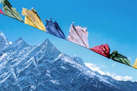 Buddhist Prayer Flags In The Himalaya Mountains Nepal Stock Image